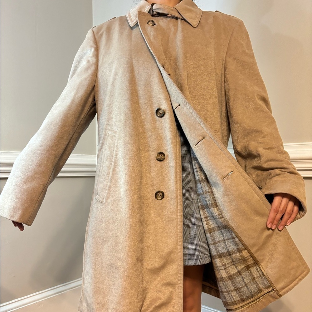Vintage Streetwear Tan Light Academia Plaid Lined Preppy Barn Trench Coat Large